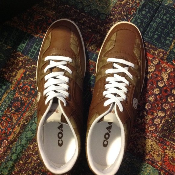 Coach men's Signature Mid Brown Leather & Coated Canvas Sneakers - New in Box - Picture 7 of 10